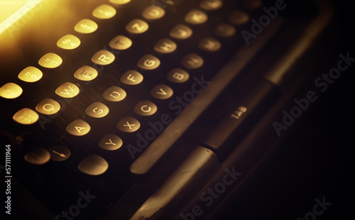 Letters on the keys of an old typewriter. Antique Typewriter. Vintage Typewriter Machine photo