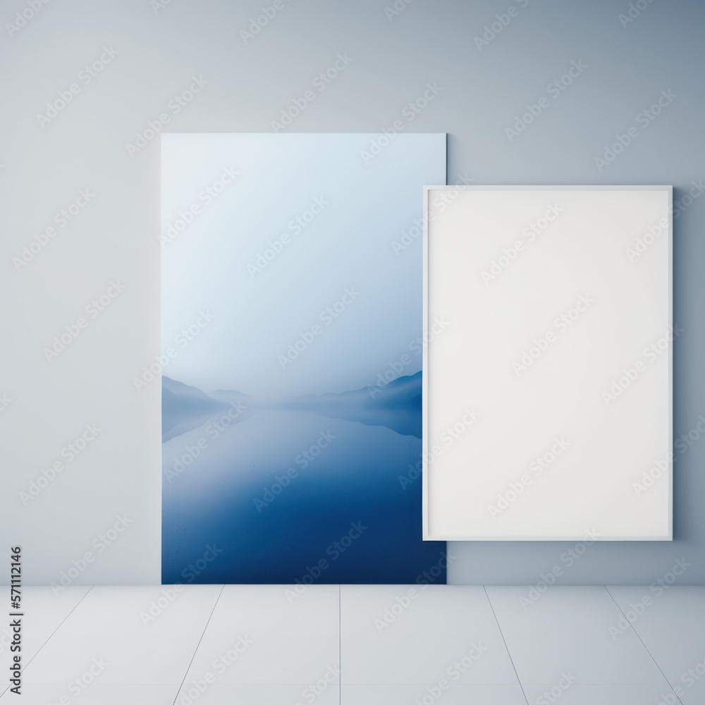 Wall poster mockup misty moors and sapphire sky AI generation. Wall poster mockup misty moors and sapphire sky AI generation.