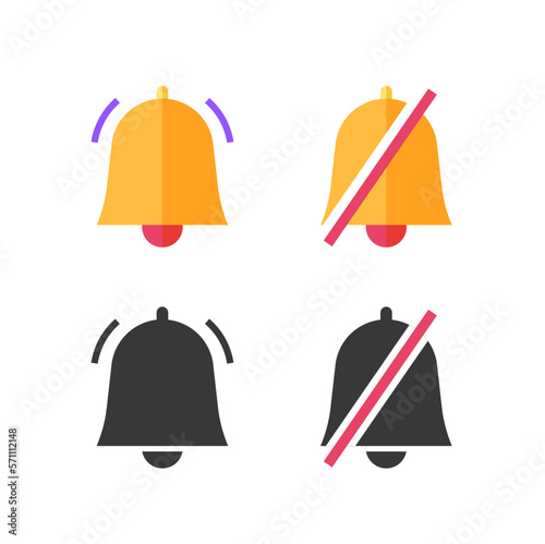 Mute sound on icon or turn off notice notifications bell alerts vector, silence mode graphic for app software ui, alarm audio noise button flat and black white pictogram clipart image