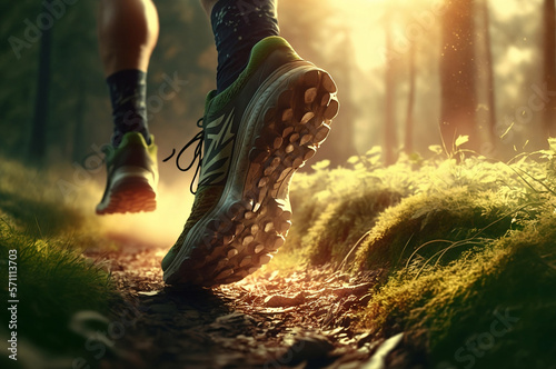 Close Up Runner Feet from Behind Running toward Forest in Cinematic Composition AI Generated © kejardolar