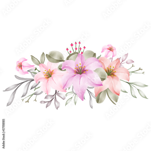 Fototapeta Naklejka Na Ścianę i Meble -  lily flower watercolor bouquet decoration