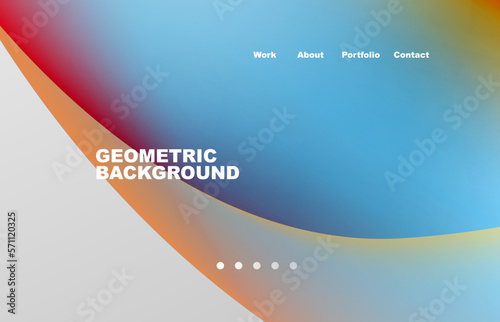 Landing page abstract liquid background. Flowing shapes, round design and circle. Web page for website or mobile app wallpaper