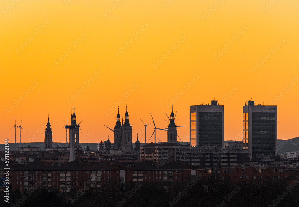 city skyline at sunset