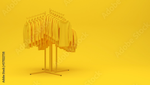Clothing store showcase concept 3d illustration in yellow color