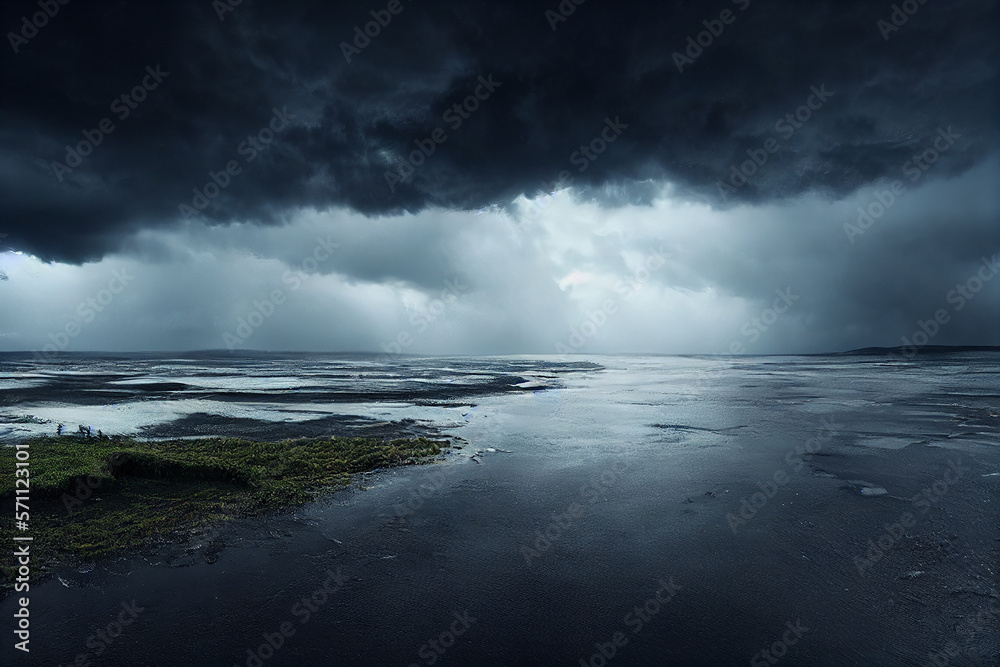 Fototapeta premium Wallpaper of a landscape with a thunderstorm. Generative ai