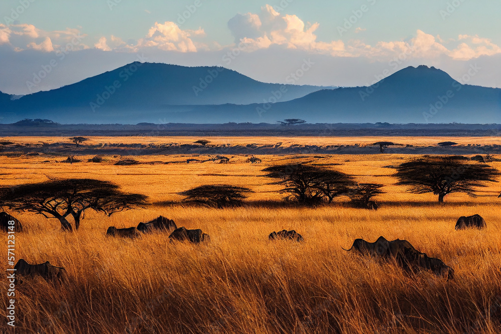 Obraz premium Wallpaper of serengeti landscape background. Generative ai