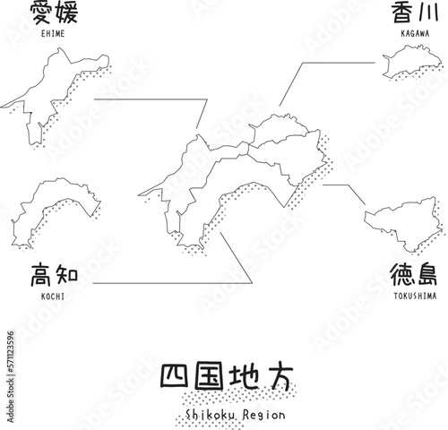 日本の四国地方のマップ（線画）