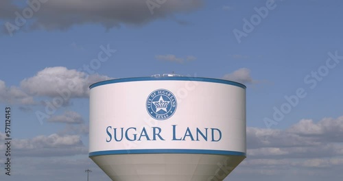 Drone view of Water Tower with 'City of Sugarland Texas' on it photo