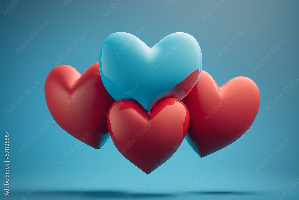 Heart shaped balloons. Heart balloon on blue background.selective focus.Generative AI,