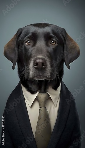 Portrait of a Retriever Labrador in a Business Suit, Ready for Action. GENERATED AI. © AI Indigo
