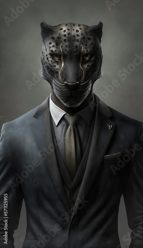 Portrait of a Panther in a Business Suit Ready for Action. GENERATED AI.