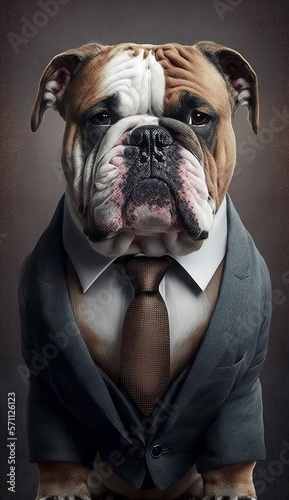 Portrait of a Bulldog in a Business Suit Ready for Action. GENERATED AI.
