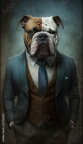 Portrait of a Bulldog in a Business Suit Ready for Action. GENERATED AI.