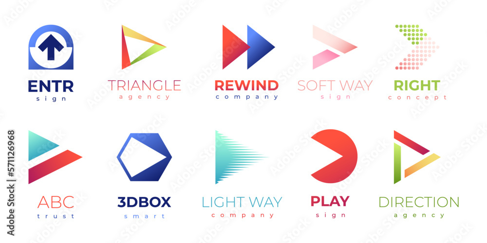 Forward logo sign. Abstract gradient arrows with text for logotype material design, creative play button symbol, renewable energy icon flat style. Vector collection. Colorful business emblems Forward logo sign. Abstract gradient arrows with text for logotype material design, creative play button symbol, renewable energy icon flat style. Vector collection. Colorful business emblems