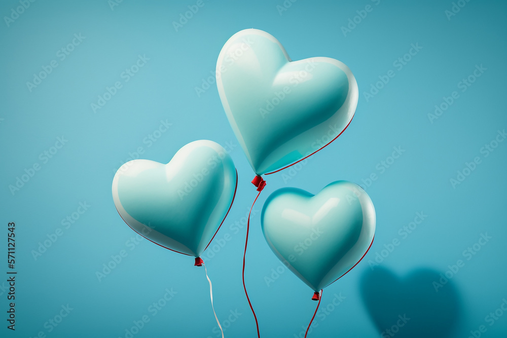 Heart shaped balloons. Heart balloon on blue background.selective focus.Generative AI,