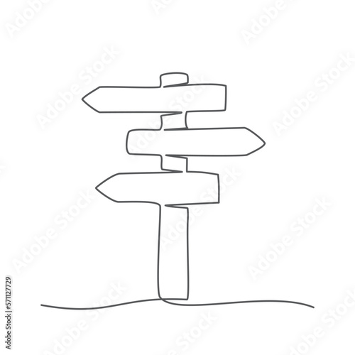 Road sign One line drawing on white background