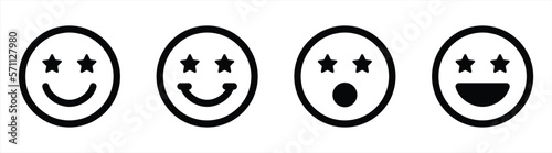 happy smiley face or amazed face emoticon. isolated line style icon collections for your app and website
