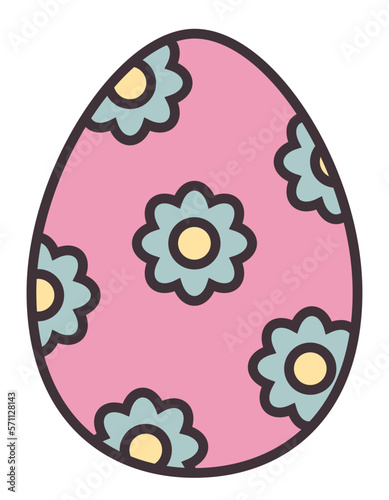Easter egg with flower pattern. Holiday attribute in lineal flat style.