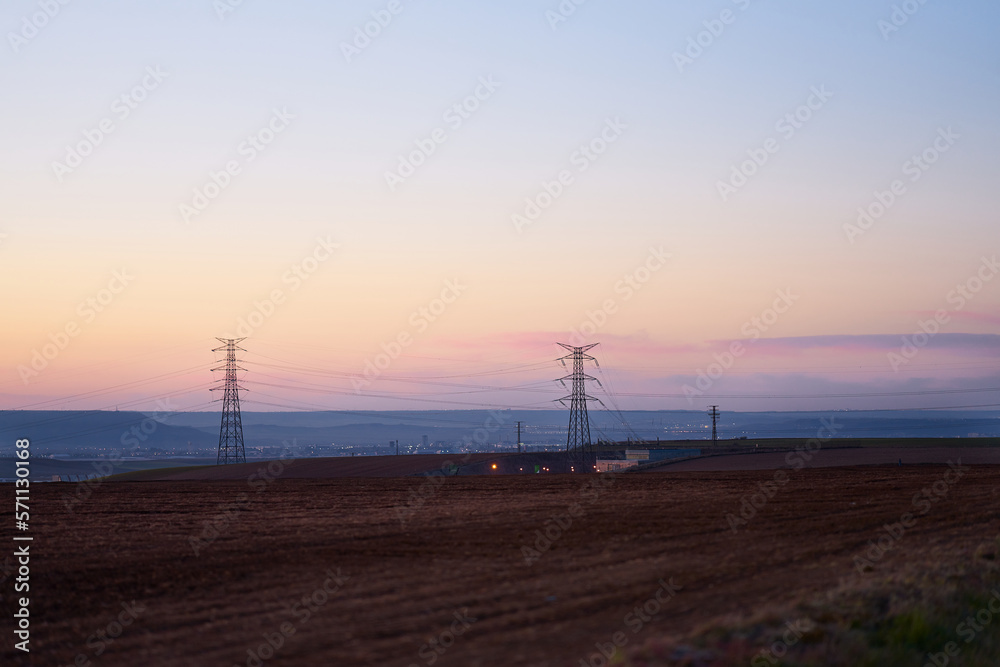 Obraz premium power lines in the field