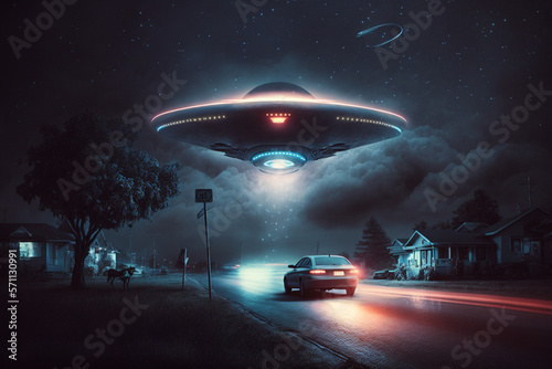 Roadside Revelation: A Late Night UFO Discovery , generated by IA