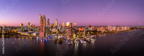 Panoramic aerial view of Elizabeth Quay and Perth's CBD in Western Australia at dusk photo