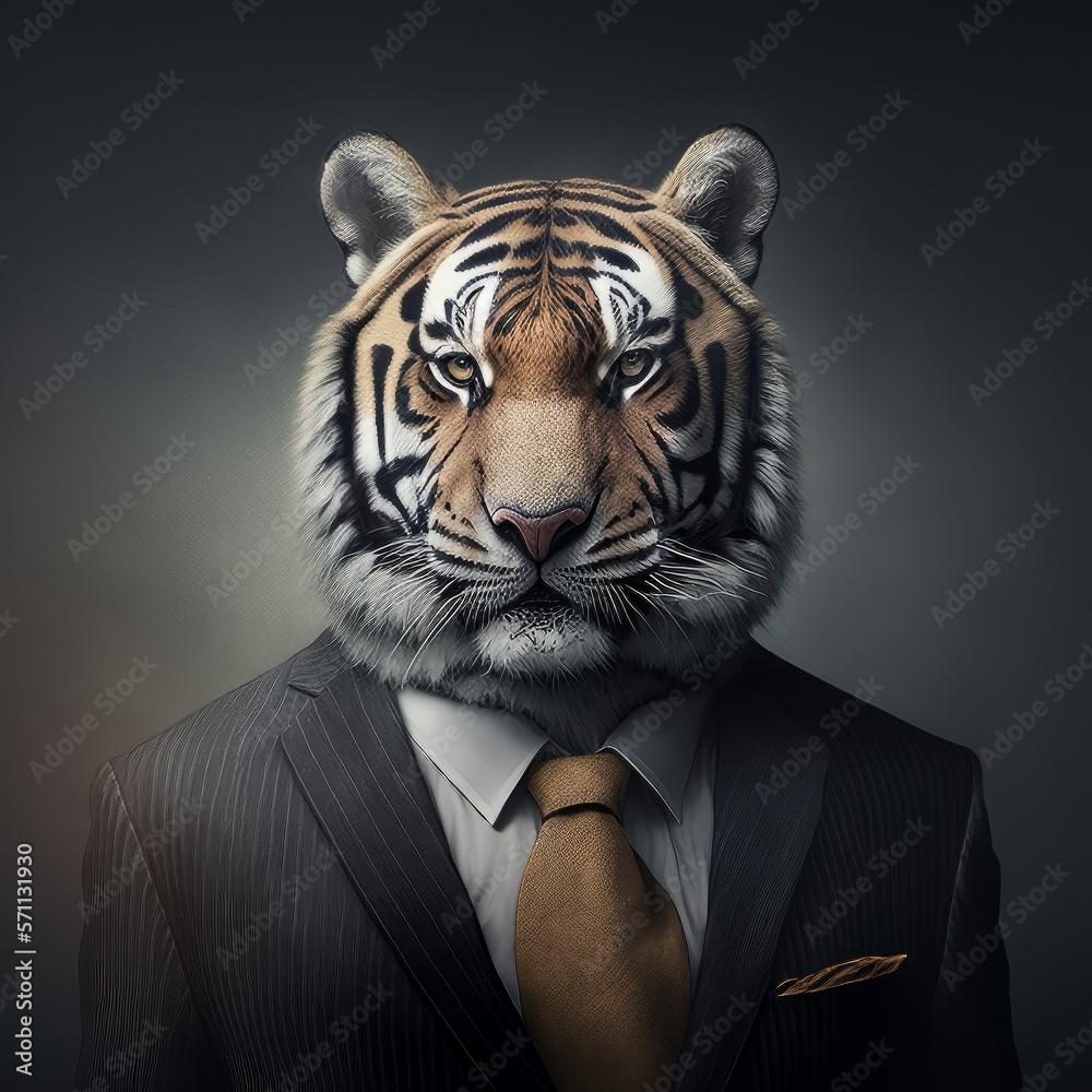 Portrait lion in a business suit
