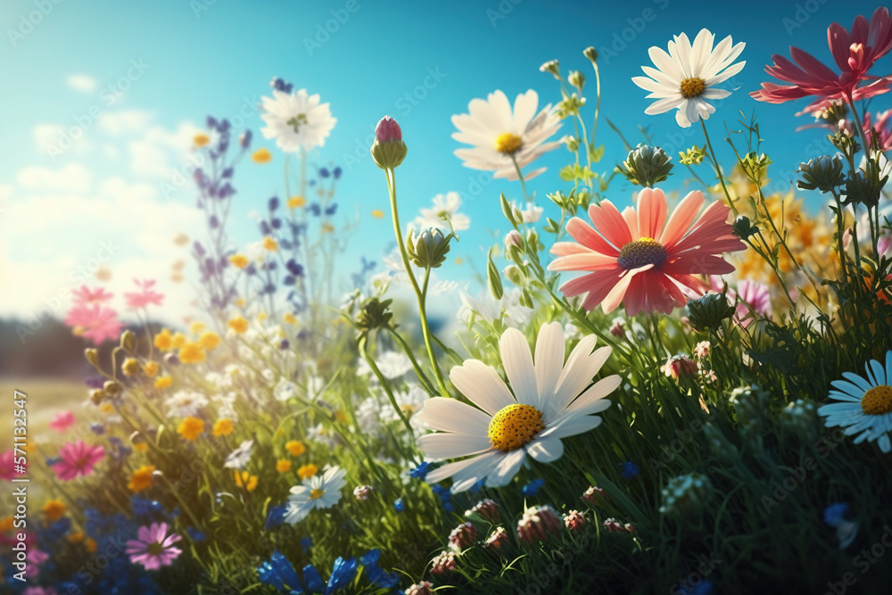 The flowers in the garden are blooming in a beautiful spring. Generative AI