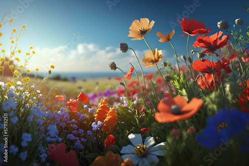 The flowers in the garden are blooming in a beautiful spring. Generative AI