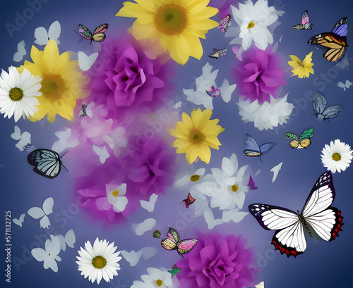Dekor mit Blumen und Schmetterlingen. created with generative AI technology - KEINE REALE PERSON / NO REAL PERSON © ludariimago