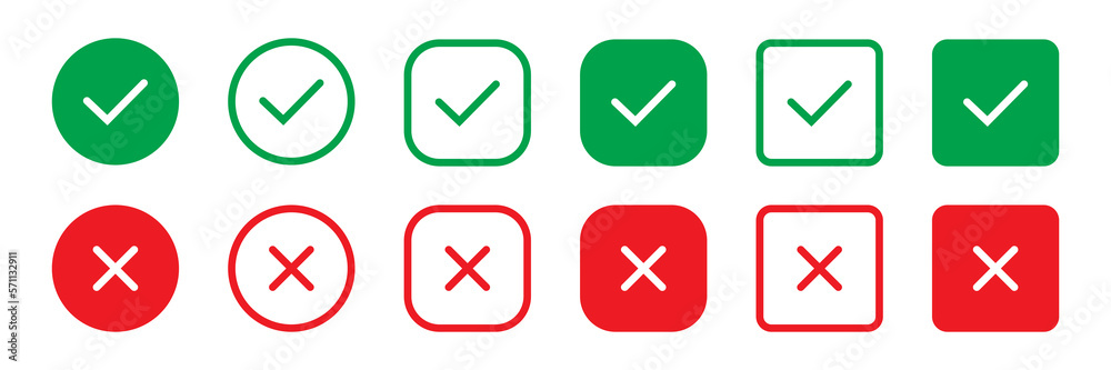 Cross mark and Check mark vector icon. Yes or no line symbol, approved or rejected icon for user interface. Cross mark and Check mark vector icon. Yes or no line symbol, approved or rejected icon for user interface.