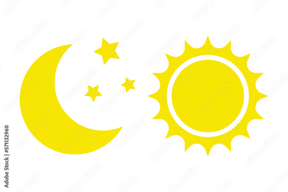 custom made wallpaper toronto digitalNight icon of the moon with stars and sun icon, vector on white background.