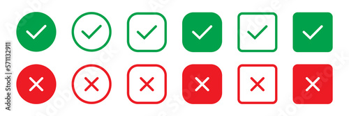 Cross mark and Check mark vector icon. Yes or no line symbol, approved or rejected icon for user interface. 