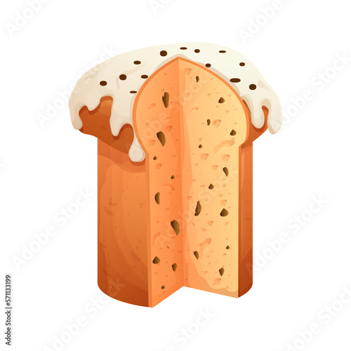 Panettone traditional cake in cartoon style isolated on white background