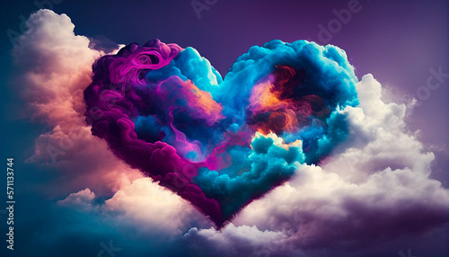beautiful colorful valentine day heart in the clouds as abstract background. generative ai