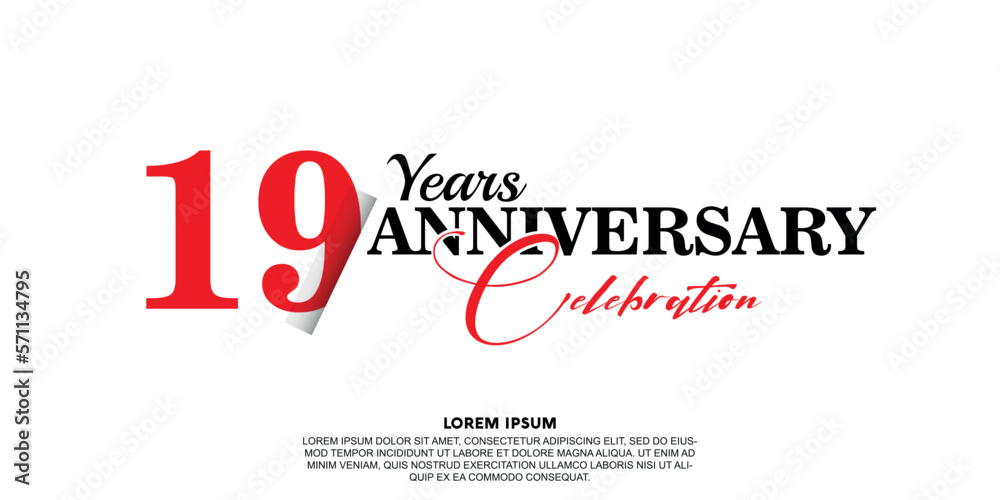 19 year anniversary  celebration logo vector design with red and black color on white background abstract 