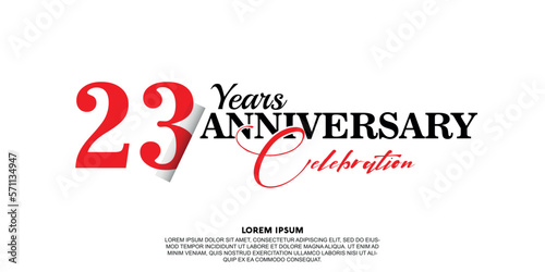 23 year anniversary celebration logo vector design with red and black color on white background abstract 