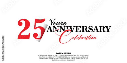 25 year anniversary  celebration logo vector design with red and black color on white background abstract  photo
