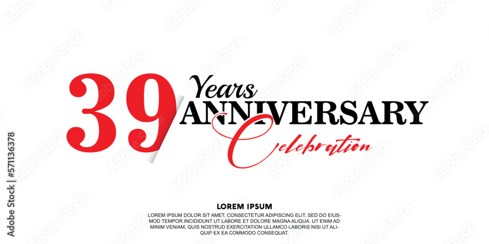 39 year anniversary celebration logo vector design with red and black color on white background abstract 39 year anniversary celebration logo vector design with red and black color on white background abstract