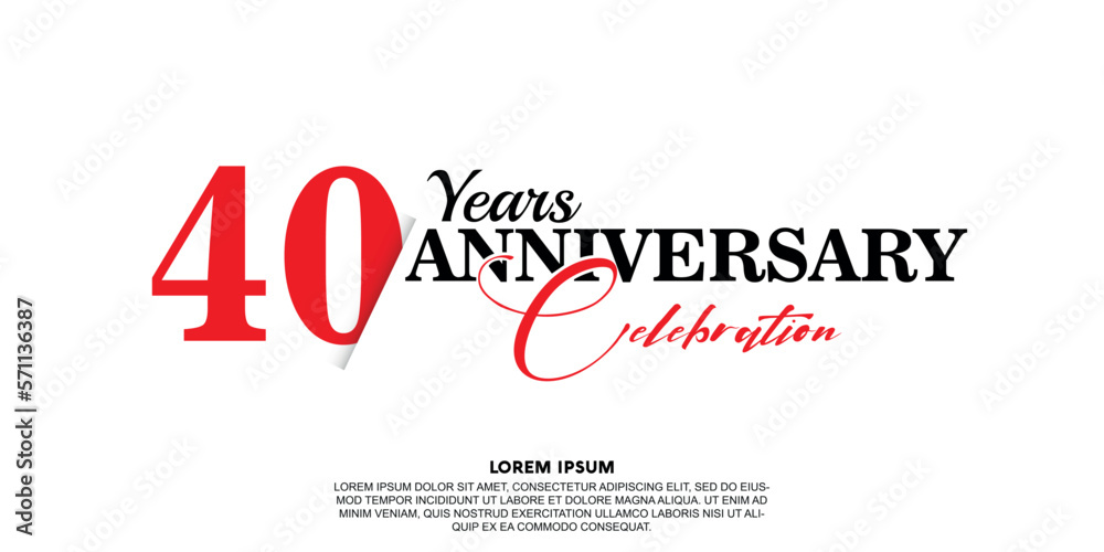 40 year anniversary  celebration logo vector design with red and black color on white background abstract 