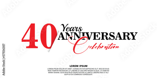 40 year anniversary celebration logo vector design with red and black color on white background abstract 