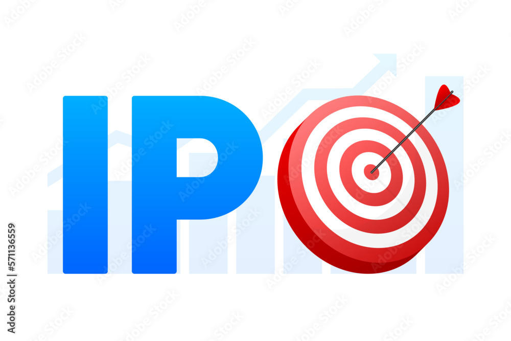 IPO concept. IPO is Initial Public Offering. Company go public in stock market. Investment new stock, businessman, trader, trading stock on IPO. Vector illustration. IPO concept. IPO is Initial Public Offering. Company go public in stock market. Investment new stock, businessman, trader, trading stock on IPO. Vector illustration.
