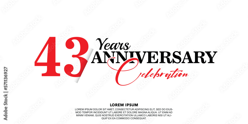 43 year anniversary celebration logo vector design with red and black color on white background abstract 43 year anniversary celebration logo vector design with red and black color on white background abstract