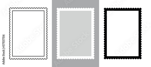 Postage stamp icons set. Symbol of mail, congratulations or postcards. Stamp for an envelope with a letter.