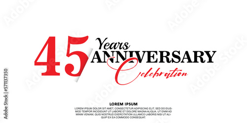 45 year anniversary  celebration logo vector design with red and black color on white background abstract 