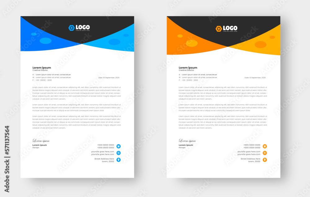 official minimal creative abstract professional informative newsletter magazine corporate letterhead design template with blue and yellow color.