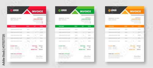 corporate modern minimal Business invoice form template. Invoicing quotes, money bill, Tax form, payment receipt, price invoices and payment agreement design template set.