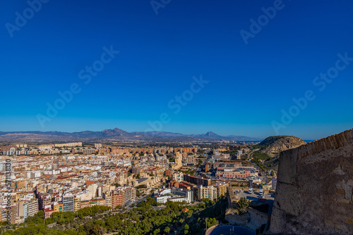 view on a sunny day of the city and colorful buildings from the viewpoint Alicante Spain