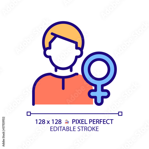 Animus pixel perfect RGB color icon. Image of man. Male qualities. Masculine part of woman personality. Psychoanalytic theory. Isolated vector illustration. Simple filled line drawing. Editable stroke