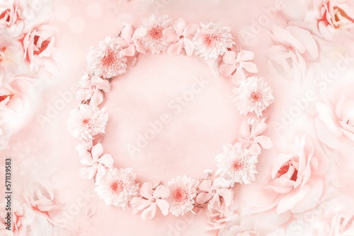 beautiful pink roses flower border background with copy space, invitation for wedding card, romantic love valentine's day