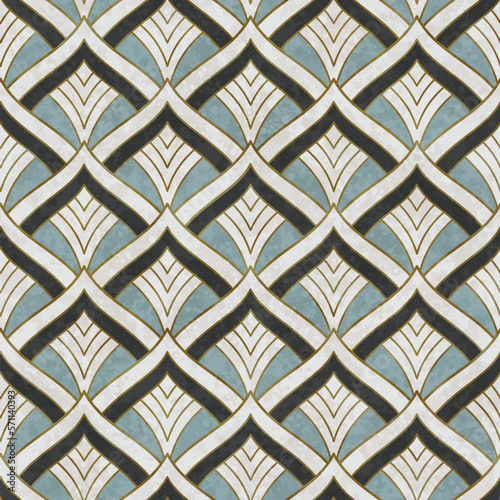 Artistic seamless pattern in art deco style with Asian tuch. Luxury elegant 1920s design for textile and wallpaper. Fabric print vector vintage illustartion.